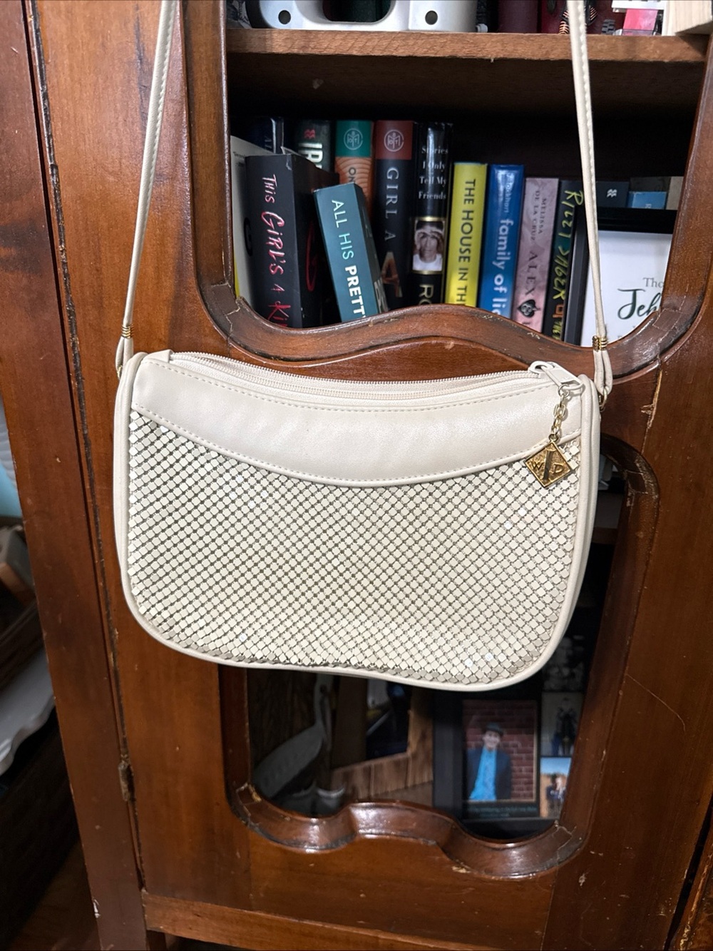 Whiting and Davis Tan Mesh Shoulder Strap Purse